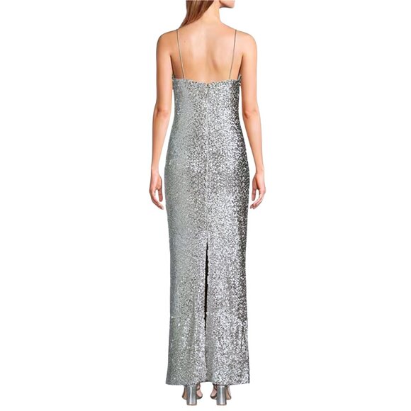 NWT Antonio Melani Reese Sequin Square Neck Sleveless Maxi Dress in Silver Sz. 6 - Picture 4 of 6
